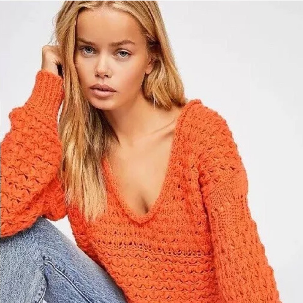 Free People crashing waves orange red sweater NWT small